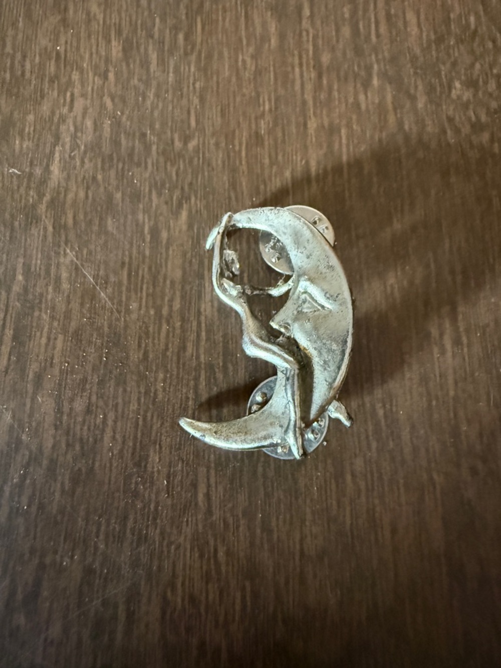 Woman Riding The Moon Pin Brooch Silver Tone